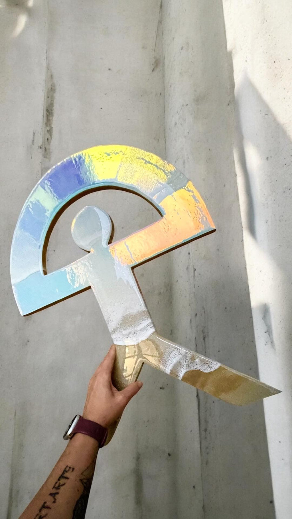 Large Iridescent Indalo Wall Art 52 cm – Handmade Resin Good Luck Symbol | Spanish House Protection Charm | Coastal Boho Decor
