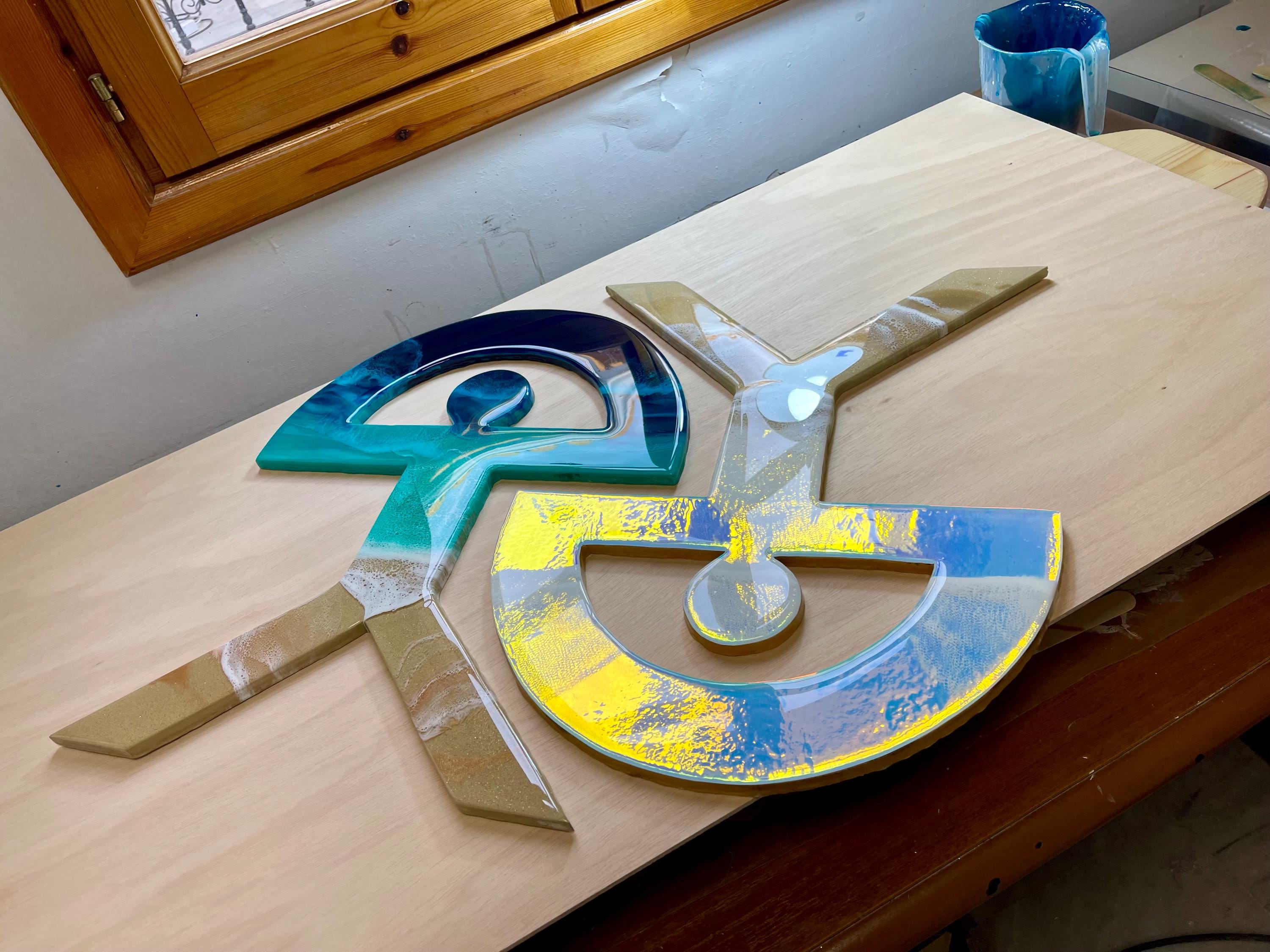 Large Iridescent Indalo Wall Art 52 cm – Handmade Resin Good Luck Symbol | Spanish House Protection Charm | Coastal Boho Decor