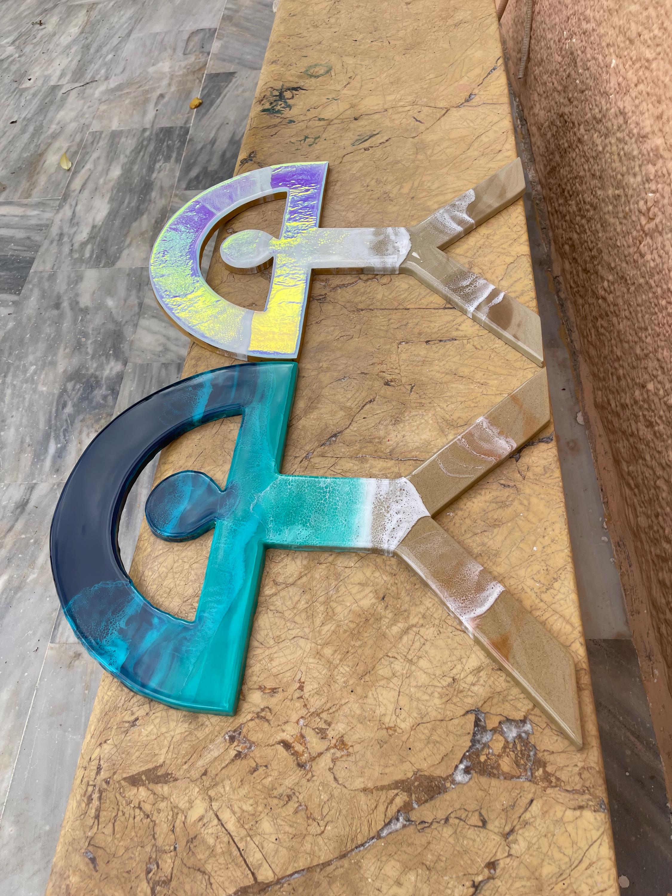 Large Iridescent Indalo Wall Art 52 cm – Handmade Resin Good Luck Symbol | Spanish House Protection Charm | Coastal Boho Decor