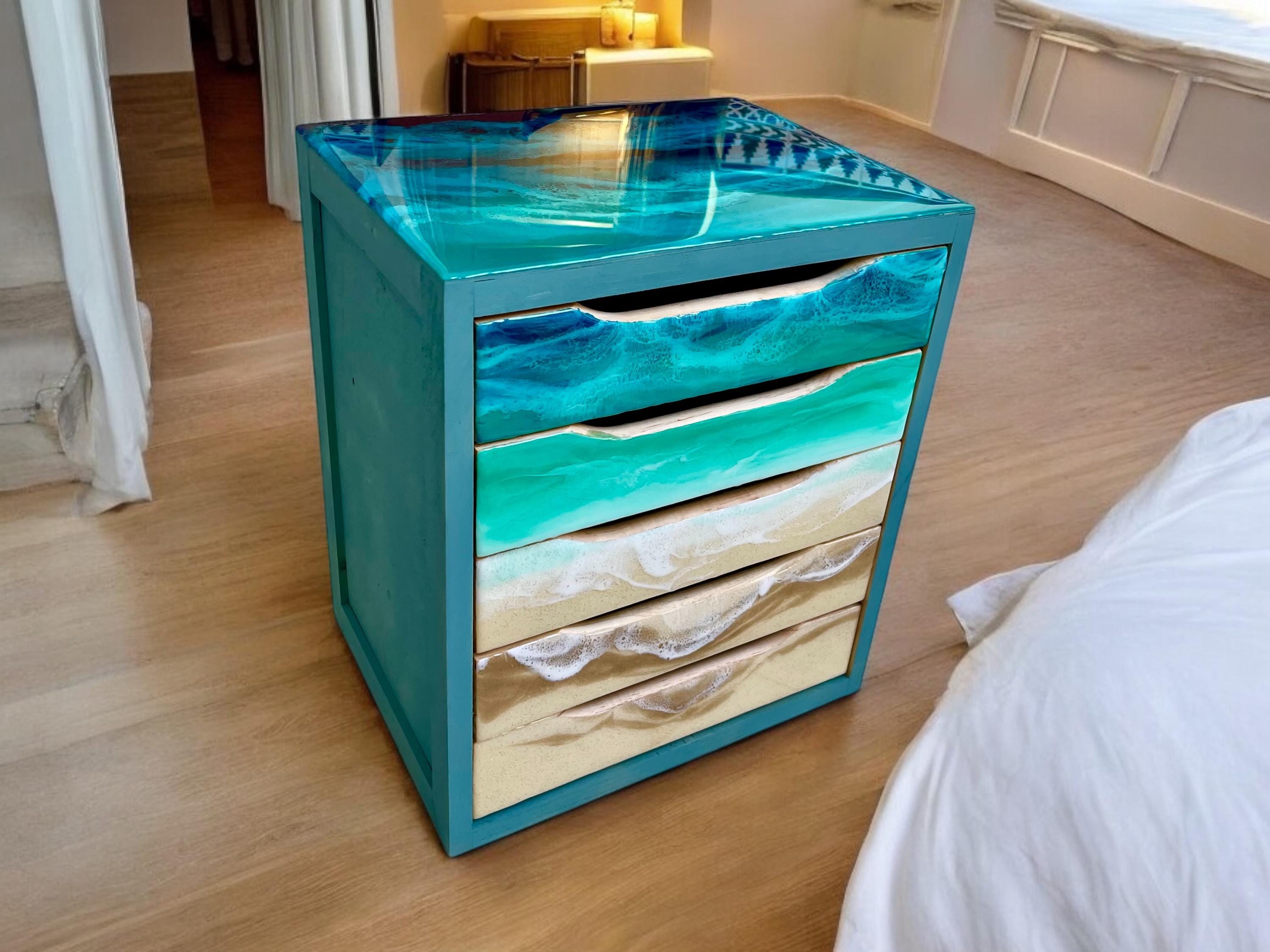 Ocean Resin Drawer Organizer | Coastal Desk Organizer | Beach House Storage Box | Handmade Ocean Decor | Luxury Coastal Bedroom Decor