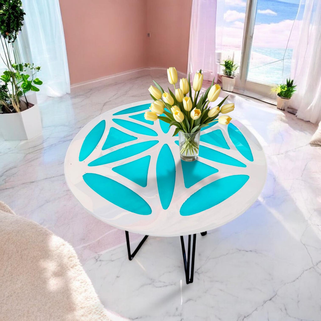 Mandala Epoxy Resin Coffee Table: Custom Color Block Table (80 cm)