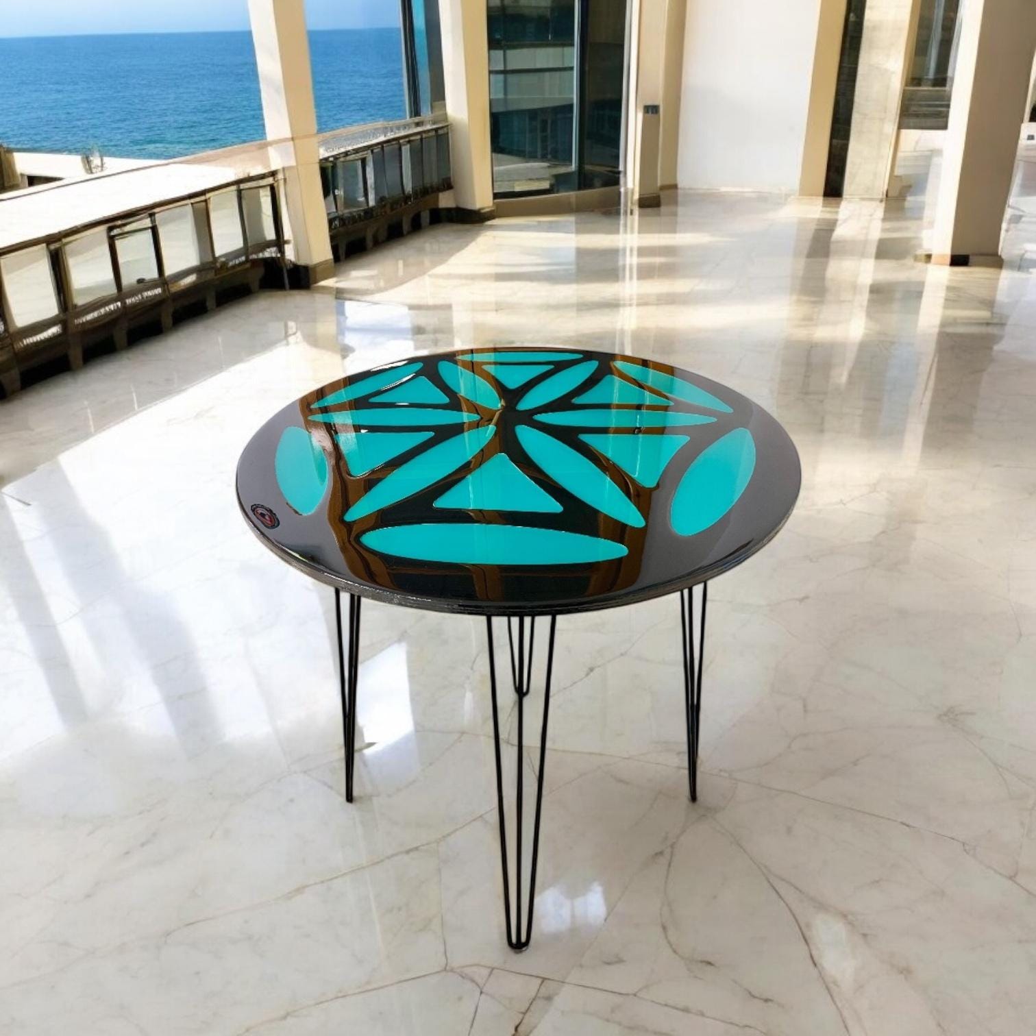 Mandala Epoxy Resin Coffee Table: Custom Color Block Table (80 cm)