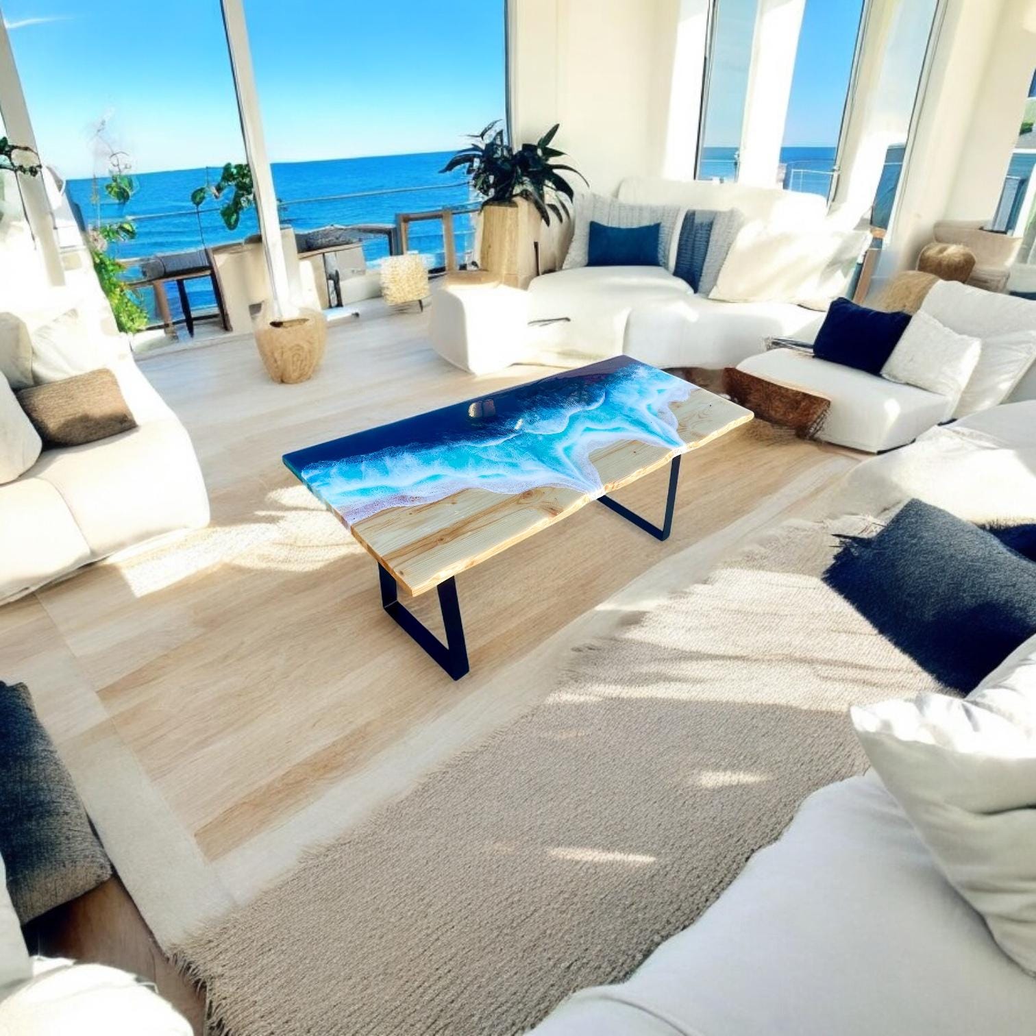Large Epoxy Resin Ocean Coffee Table – Bespoke Coastal Art Furniture (120 cm)