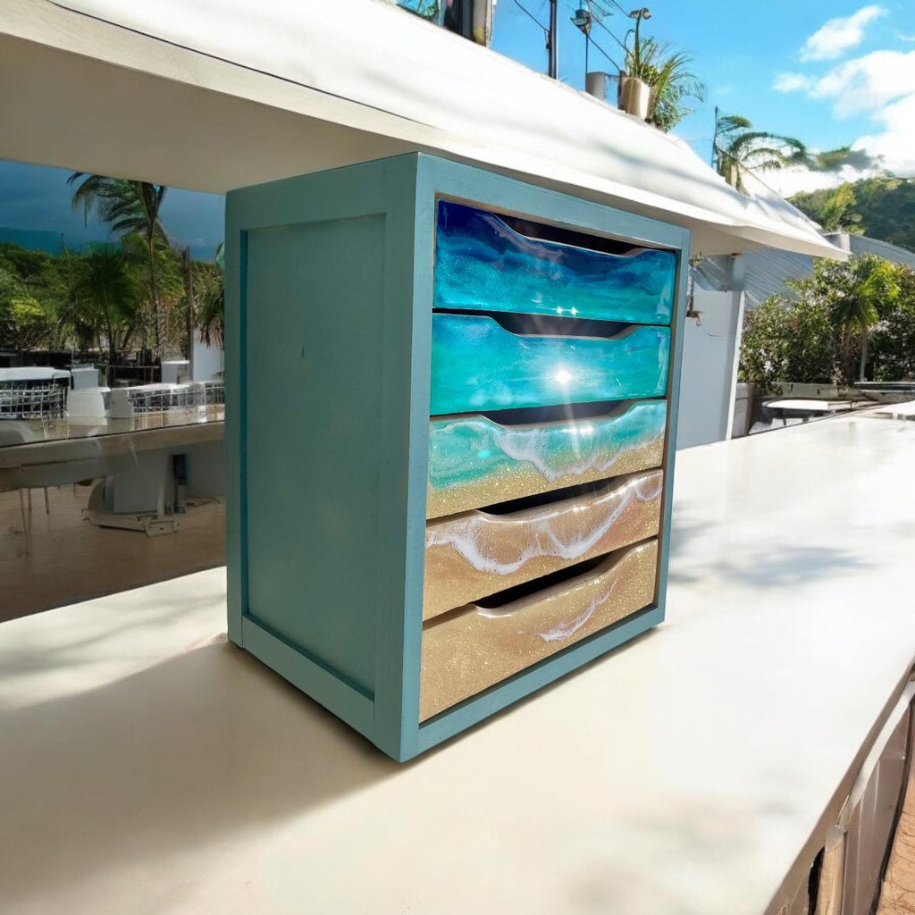 Ocean Resin Drawer Organizer | Coastal Desk Organizer | Beach House Storage Box | Handmade Ocean Decor | Luxury Coastal Bedroom Decor