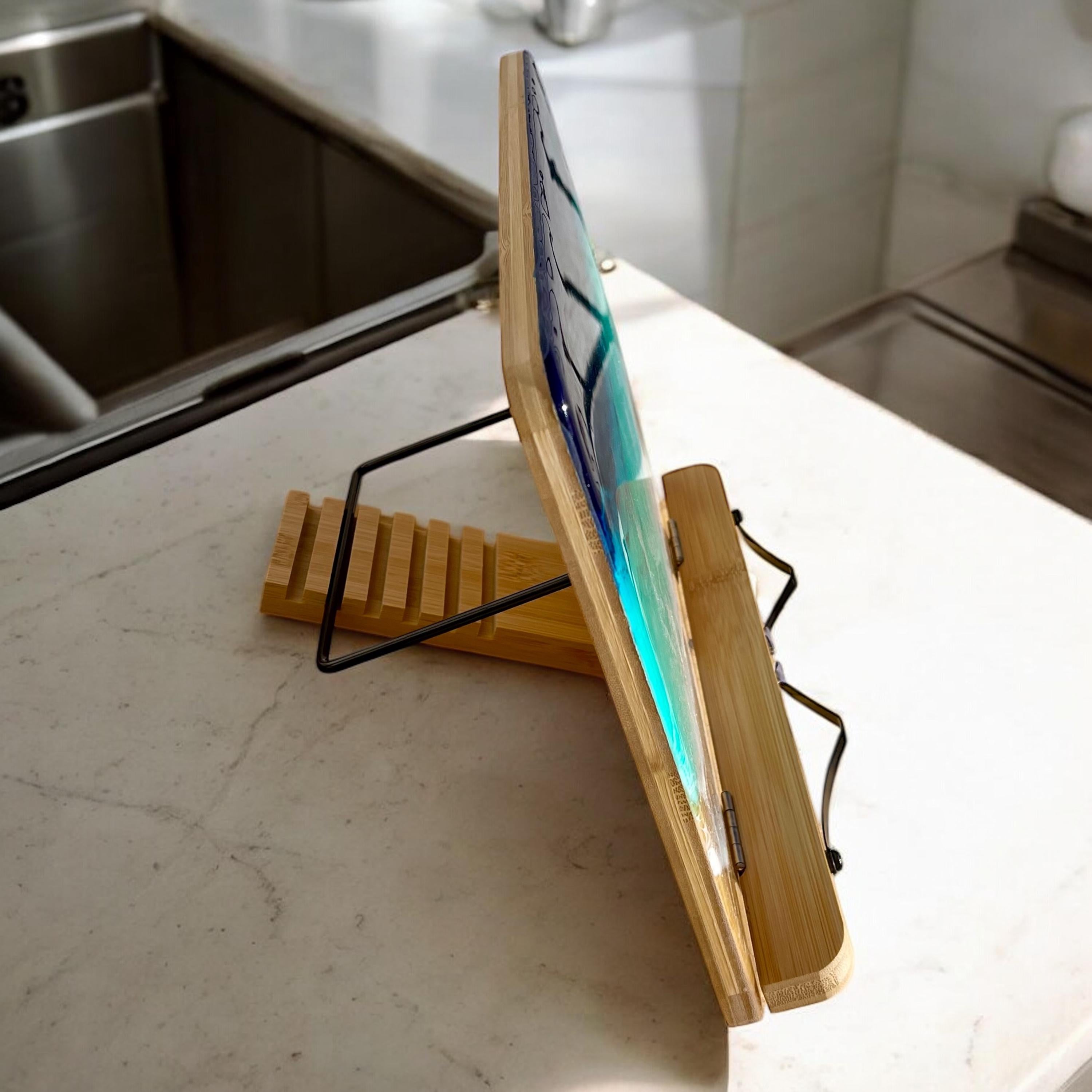 Resin Wave Cookbook Stand: Beach Coastal Decor iPad Tablet Holder
