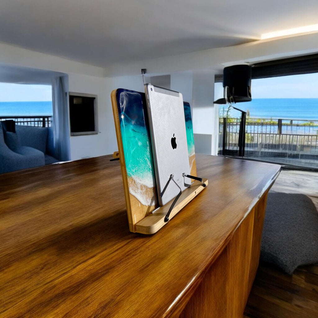 Resin Wave Cookbook Stand: Beach Coastal Decor iPad Tablet Holder