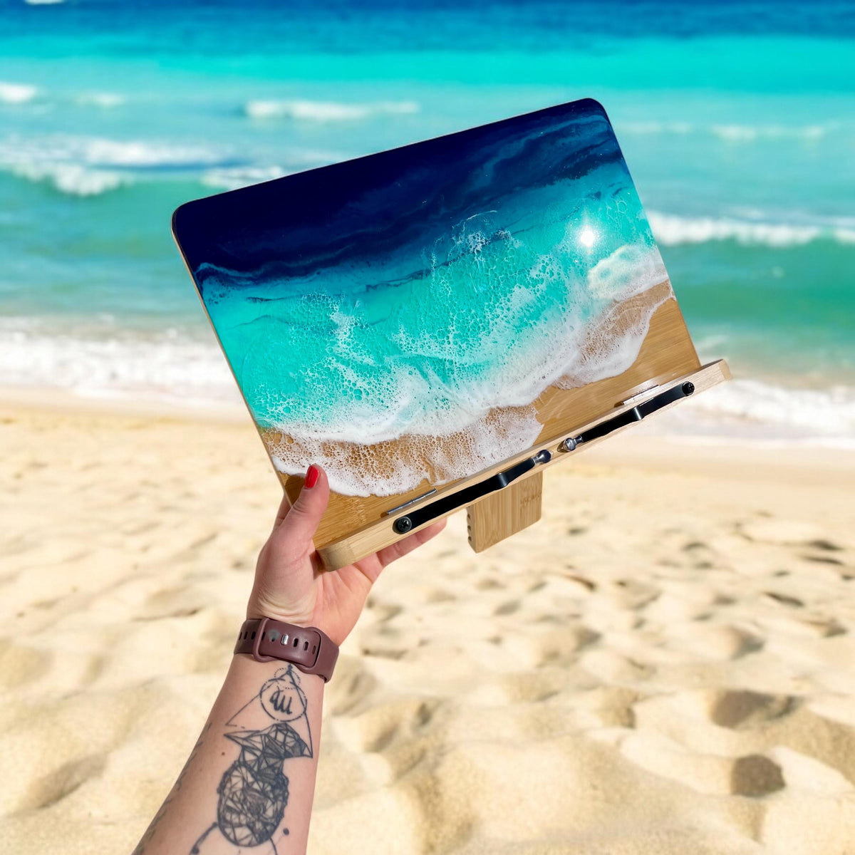 Resin Wave Cookbook Stand: Beach Coastal Decor iPad Tablet Holder