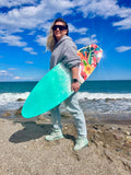Resin Surfboard Wall Art: Tropical Flowers & Ocean Waves, 47-Inch