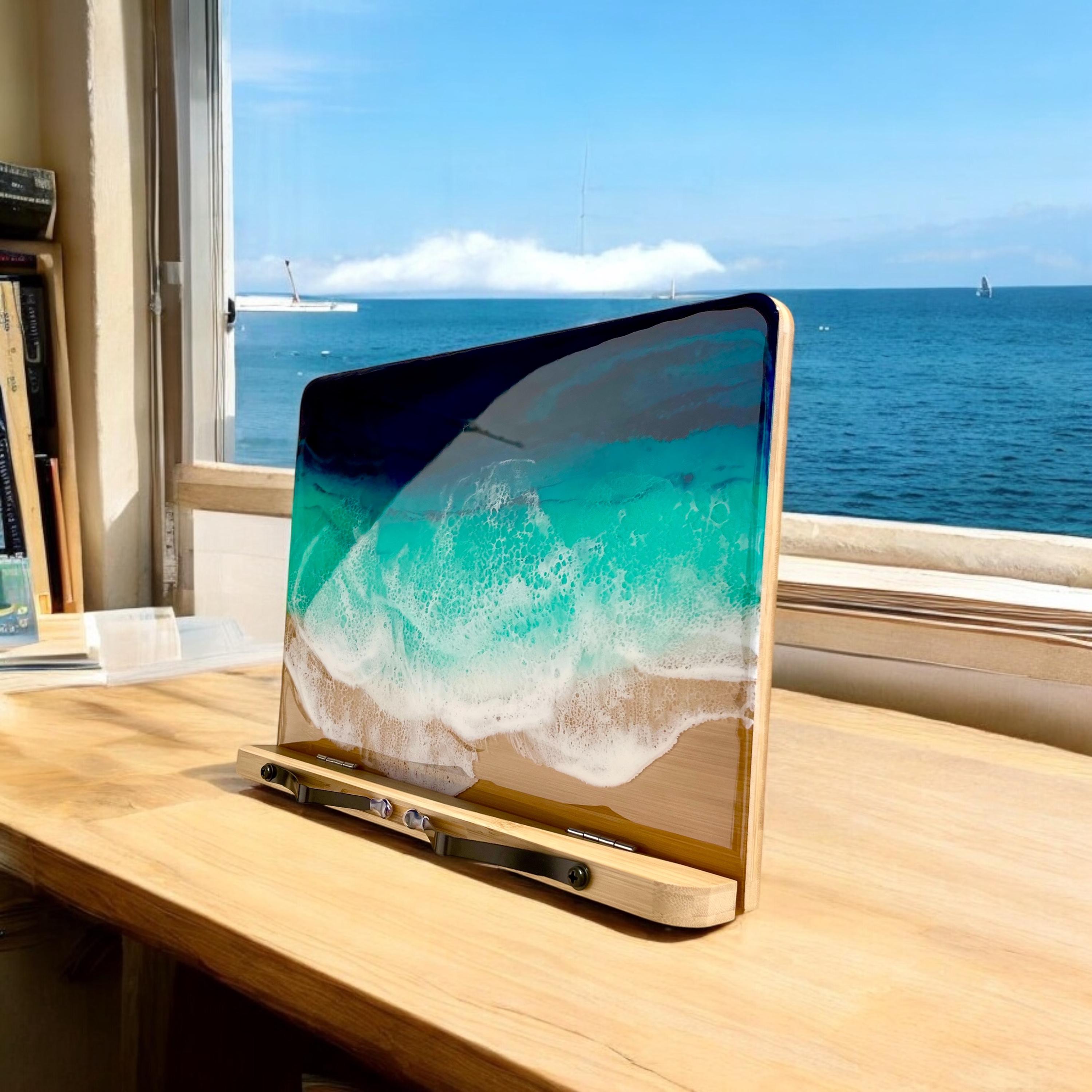 Resin Wave Cookbook Stand: Beach Coastal Decor iPad Tablet Holder