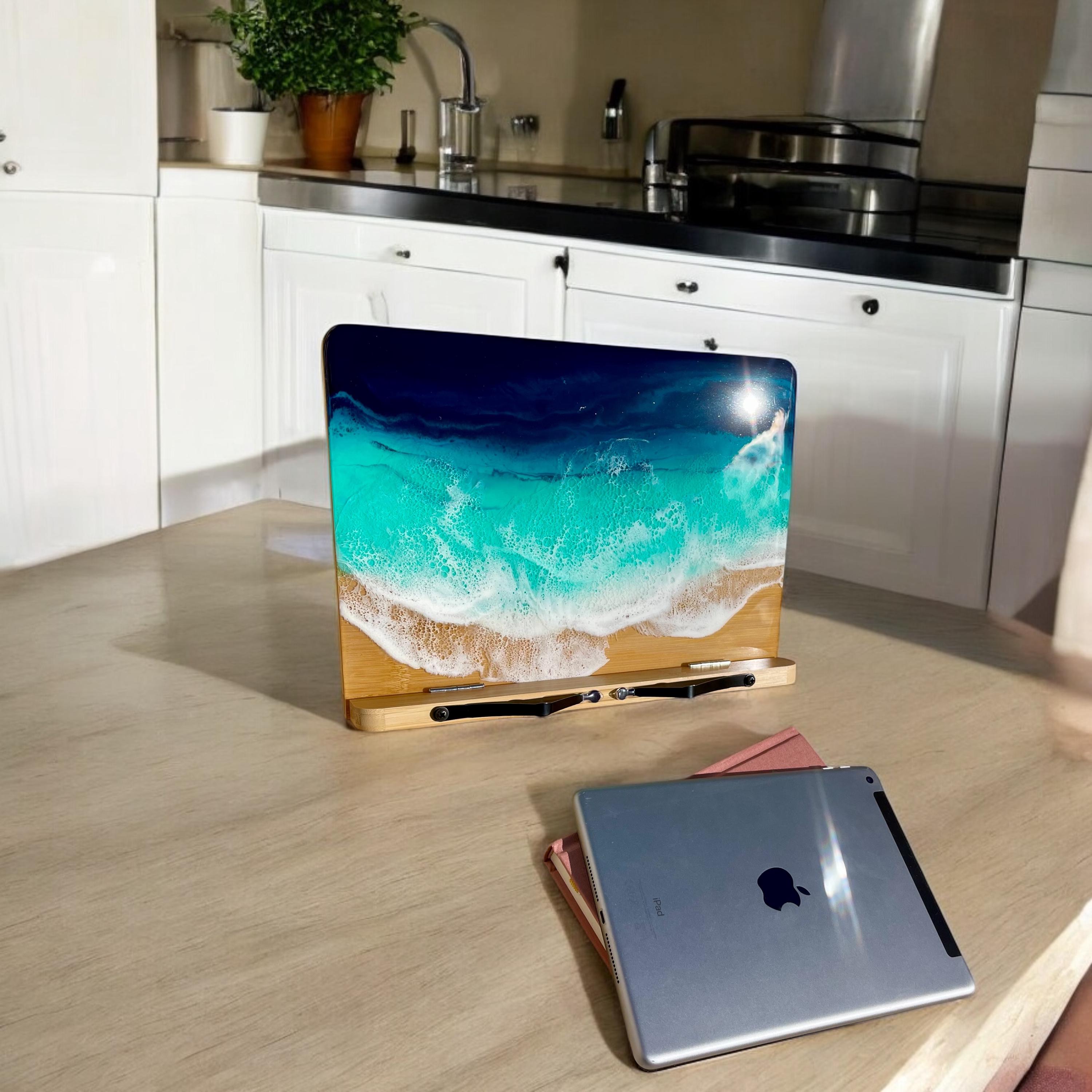 Resin Wave Cookbook Stand: Beach Coastal Decor iPad Tablet Holder