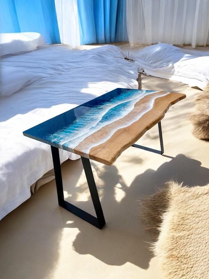 Large Ocean Resin Coffee Table | Luxury Coastal Statement Furniture | Handmade Solid Pine Resin Table | Beach House Decor