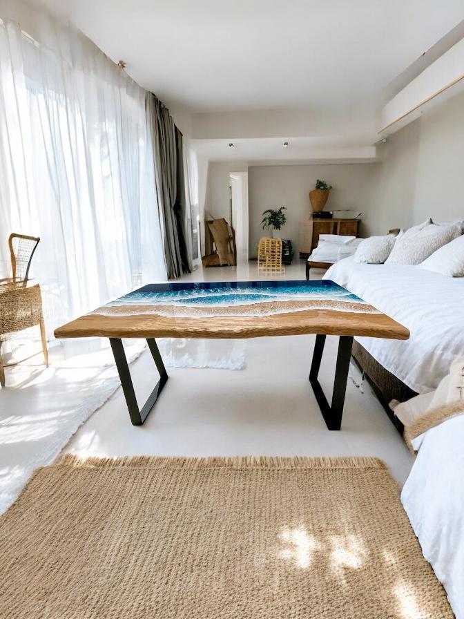 Luxury Ocean Resin Coffee Table | Handmade Solid Pine Coastal Table | Modern Beach House Furniture | Resin Art Coffee Table | 60cm & 80cm