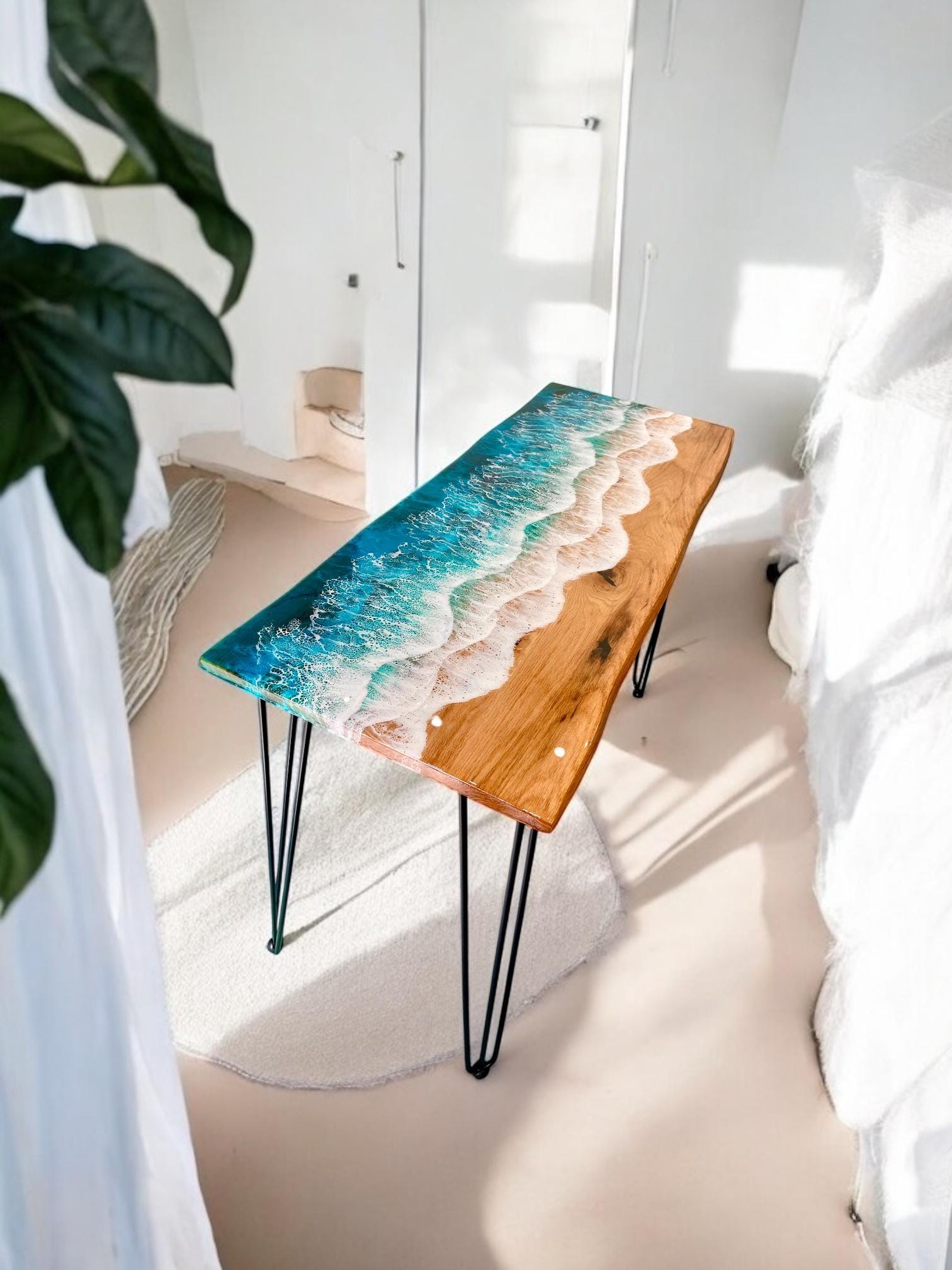 Luxury Oak Ocean Coffee Table | Handmade Resin Table | Solid Oak Coastal Furniture | Beach House Decor | Modern Coffee Table