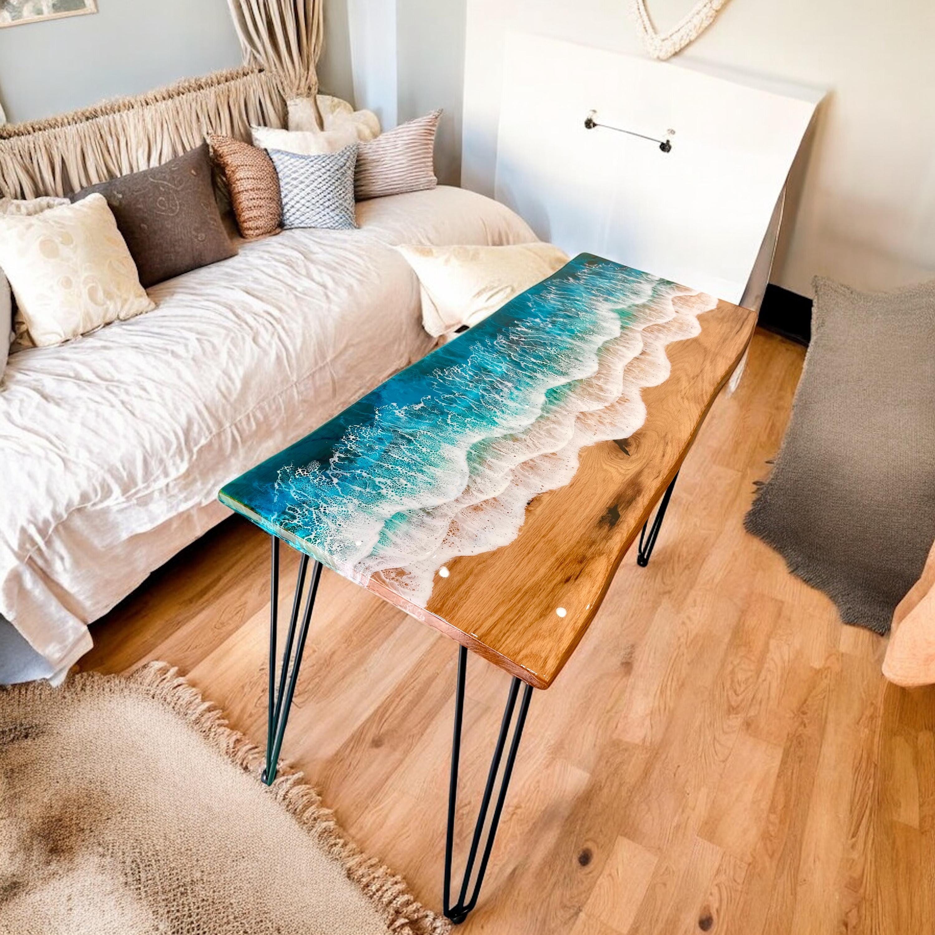 Large Oak Ocean Coffee Table | Luxury Solid Oak Resin Table | Handmade Coastal Statement Furniture | Beach House Decor
