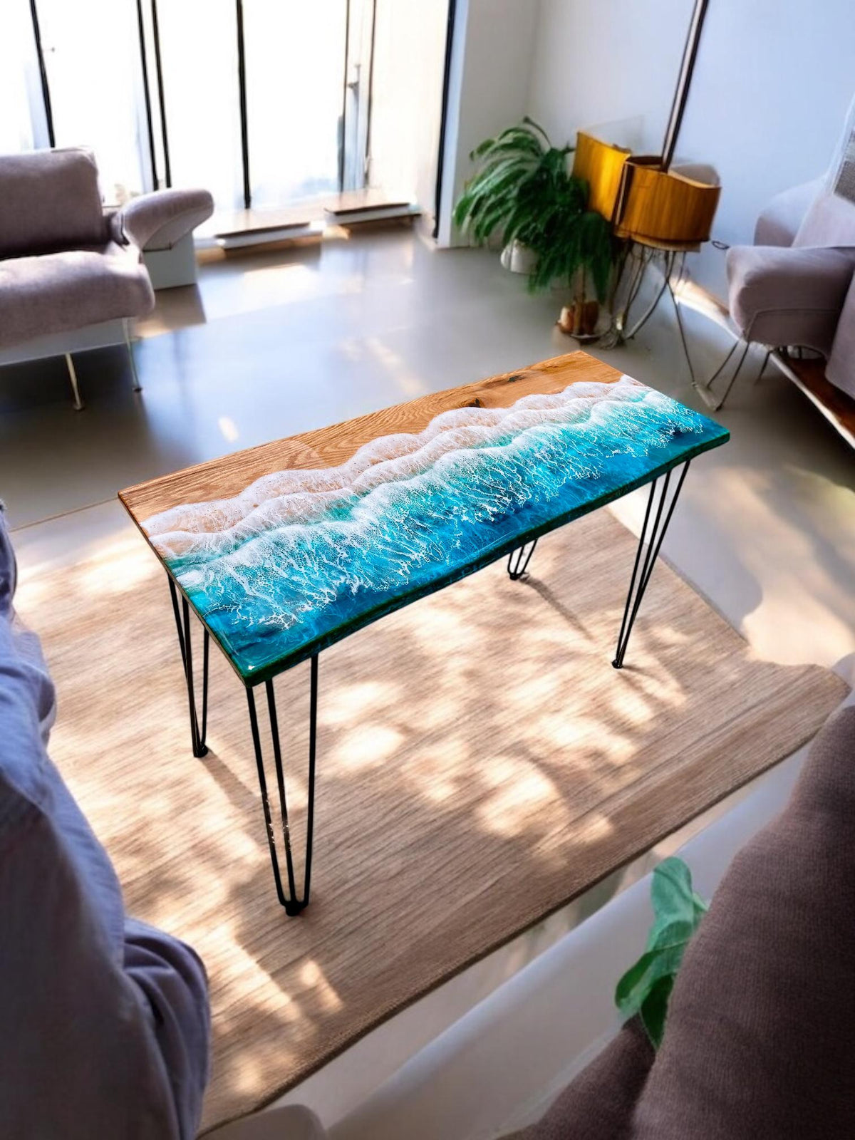 Luxury Oak Ocean Coffee Table | Handmade Resin Table | Solid Oak Coastal Furniture | Beach House Decor | Modern Coffee Table