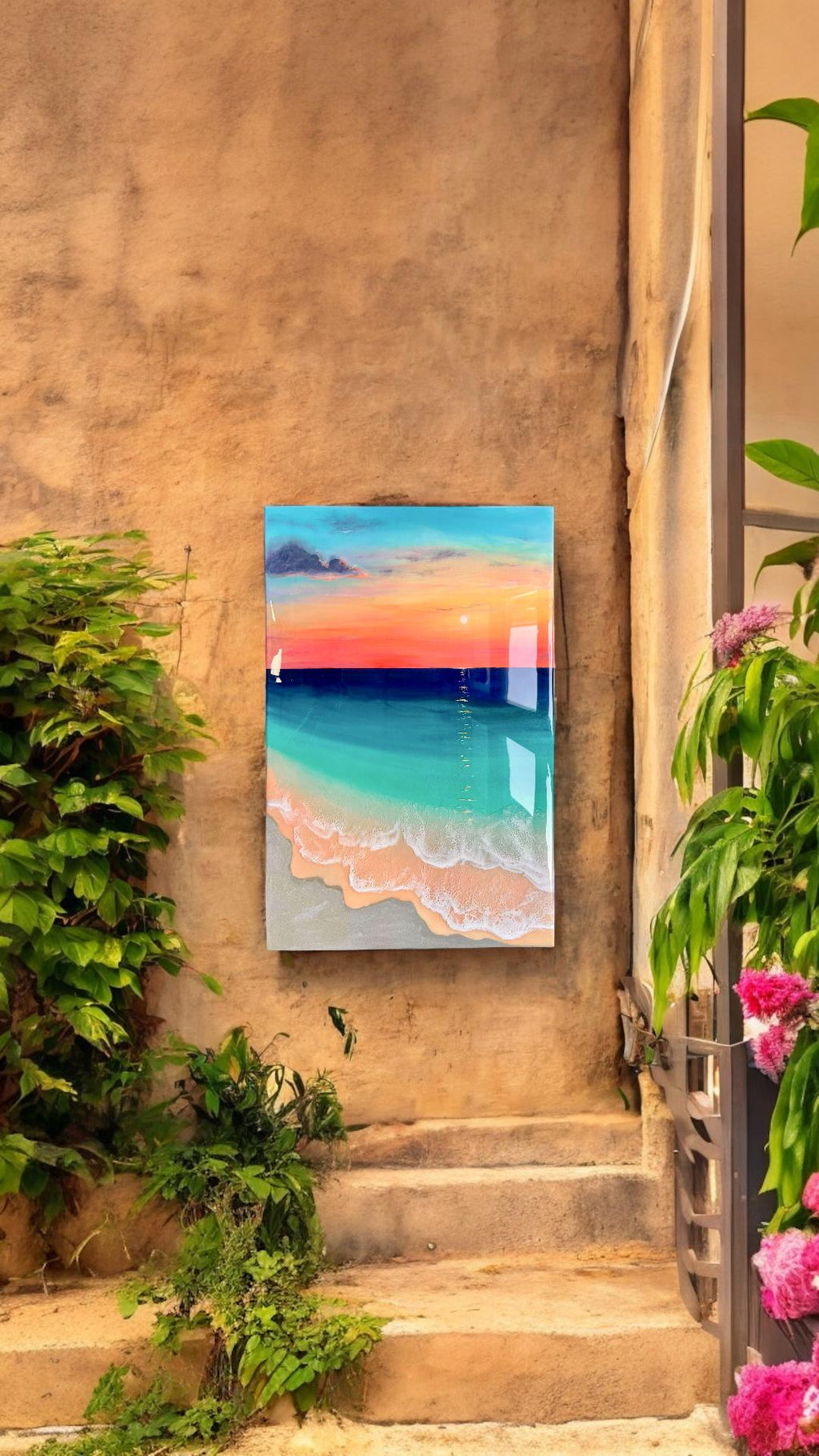 Ready to Ship Original Ocean Artwork, Resin Ocean Painting: Amber Horizon Seascape, Coastal Wall Art (60x40cm)