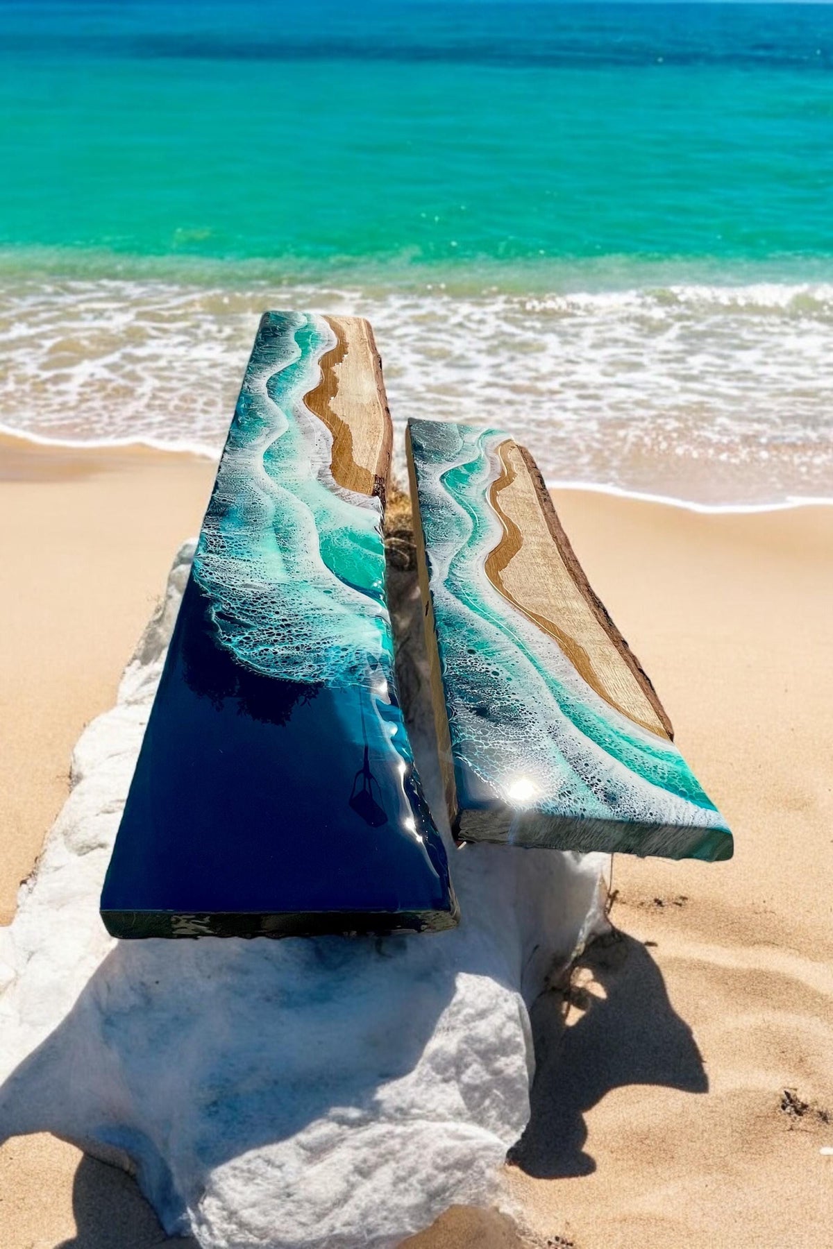 Resin Ocean Wave Oak Floating Shelf, Coastal Decor (60cm)