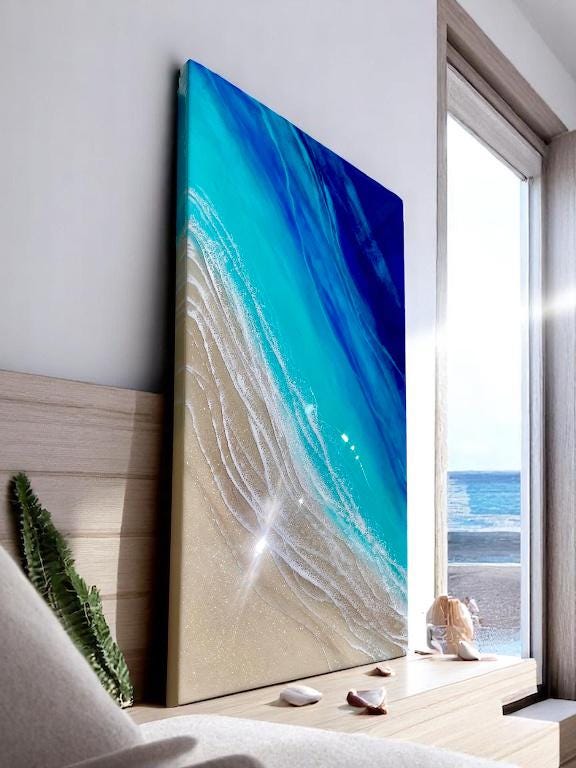 Ocean Resin Art: Coastal Beach Wall Decor (100 x 60 cm)