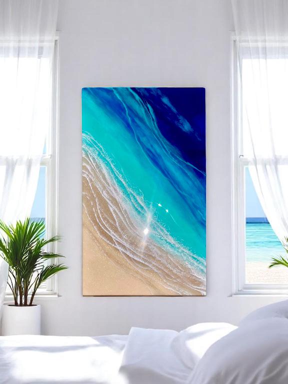 Ocean Resin Art: Coastal Beach Wall Decor (100 x 60 cm)