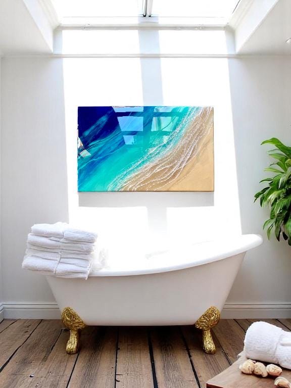 Ocean Resin Art: Coastal Beach Wall Decor (100 x 60 cm)