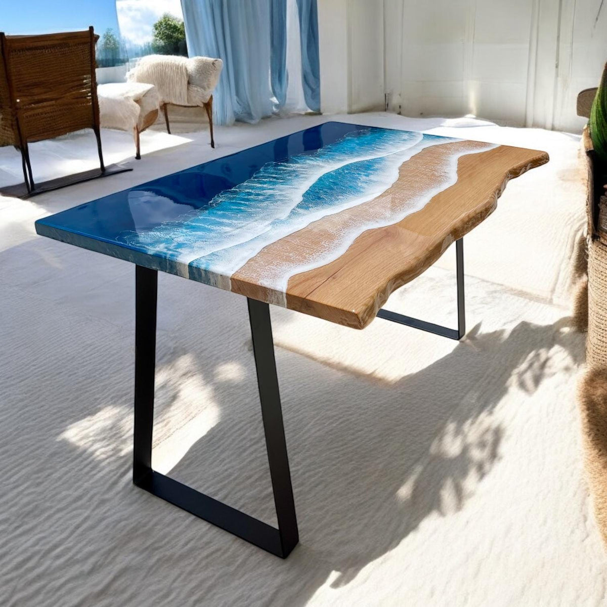 Luxury Ocean Resin Coffee Table | Handmade Solid Pine Coastal Table | Modern Beach House Furniture | Resin Art Coffee Table | 60cm & 80cm