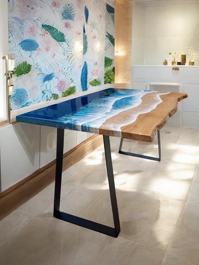 Large Ocean Resin Coffee Table | Luxury Coastal Statement Furniture | Handmade Solid Pine Resin Table | Beach House Decor