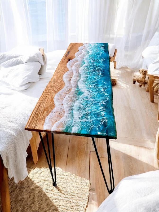 Luxury Oak Ocean Coffee Table | Handmade Resin Table | Solid Oak Coastal Furniture | Beach House Decor | Modern Coffee Table