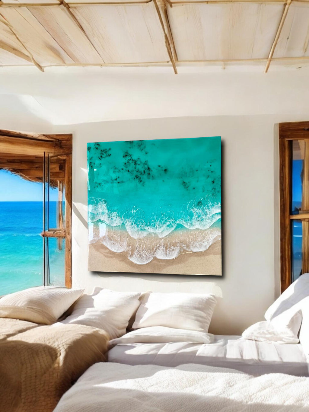 Large 3D Resin Ocean Painting – Coastal Beach Wave Wall Art (80–100 cm)