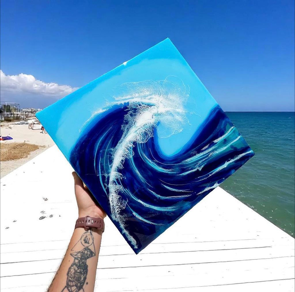 Small Resin Ocean Wave Art | Coastal Wall Decor | Handmade Resin Artwork | Beach House Wall Art | Ocean Painting on Wood