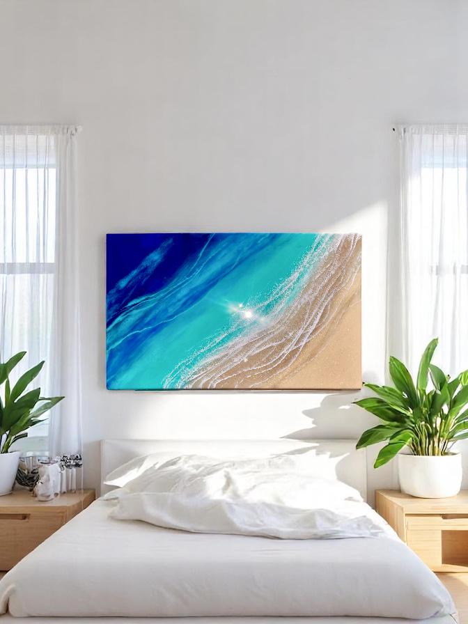 Ocean Resin Art: Coastal Beach Wall Decor (100 x 60 cm)