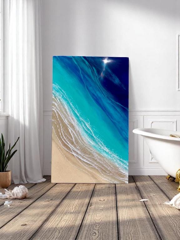 Ocean Resin Art: Coastal Beach Wall Decor (100 x 60 cm)