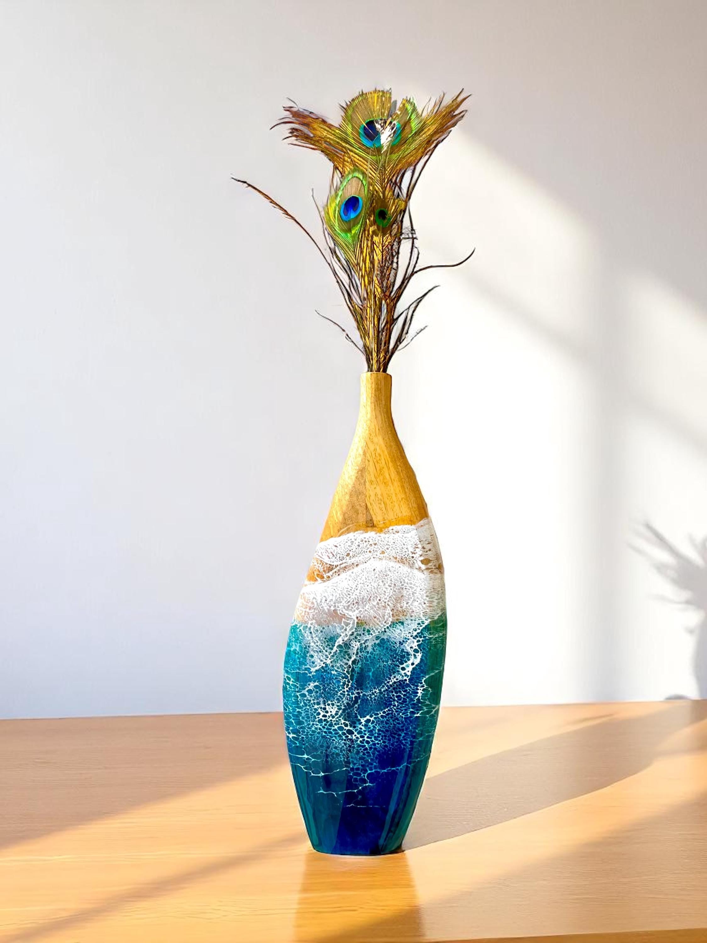 Wooden Vase with Resin Ocean Wave – Handmade Coastal Home Decor