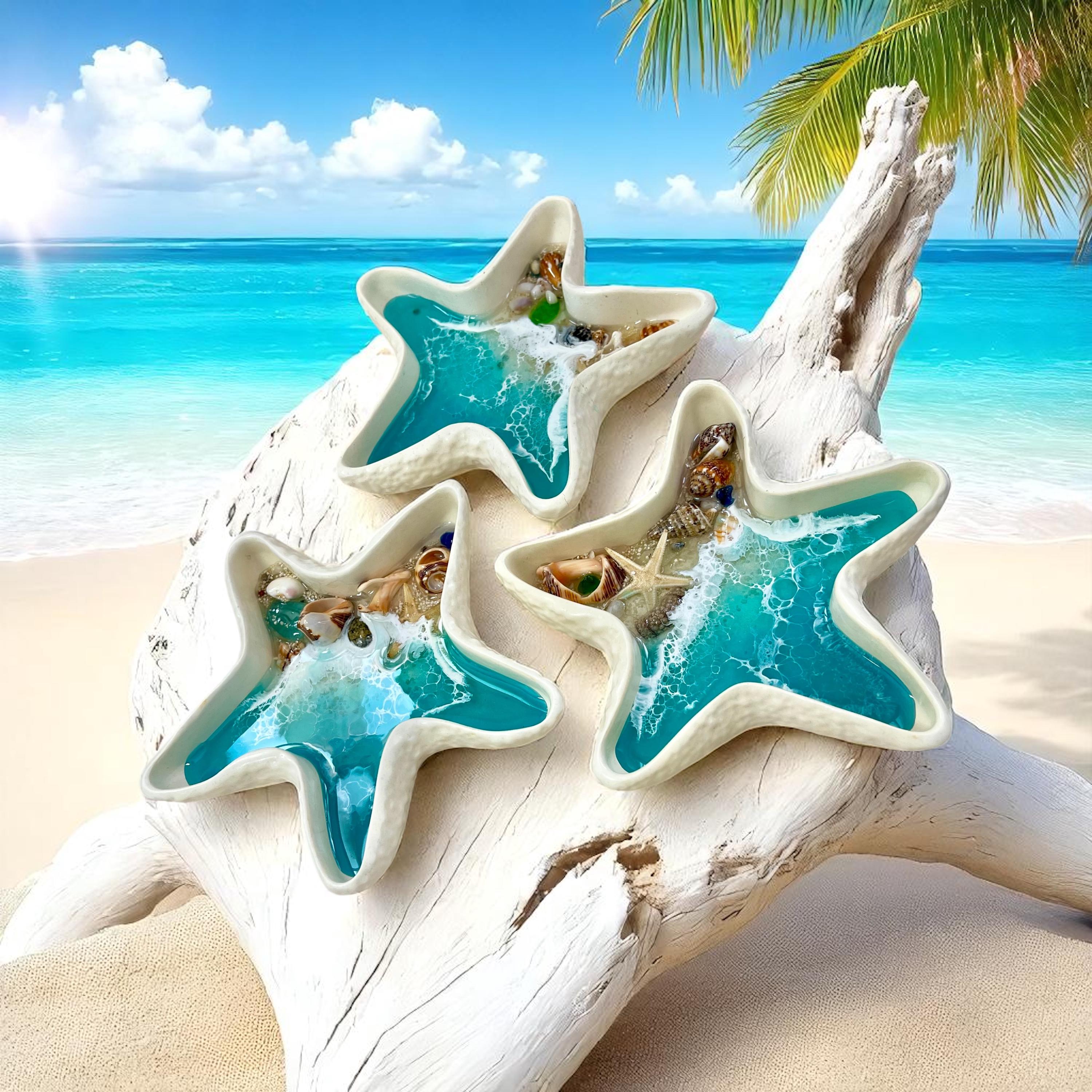 Ocean Resin Starfish Dish – Beach Decor with Real Shells & Sand