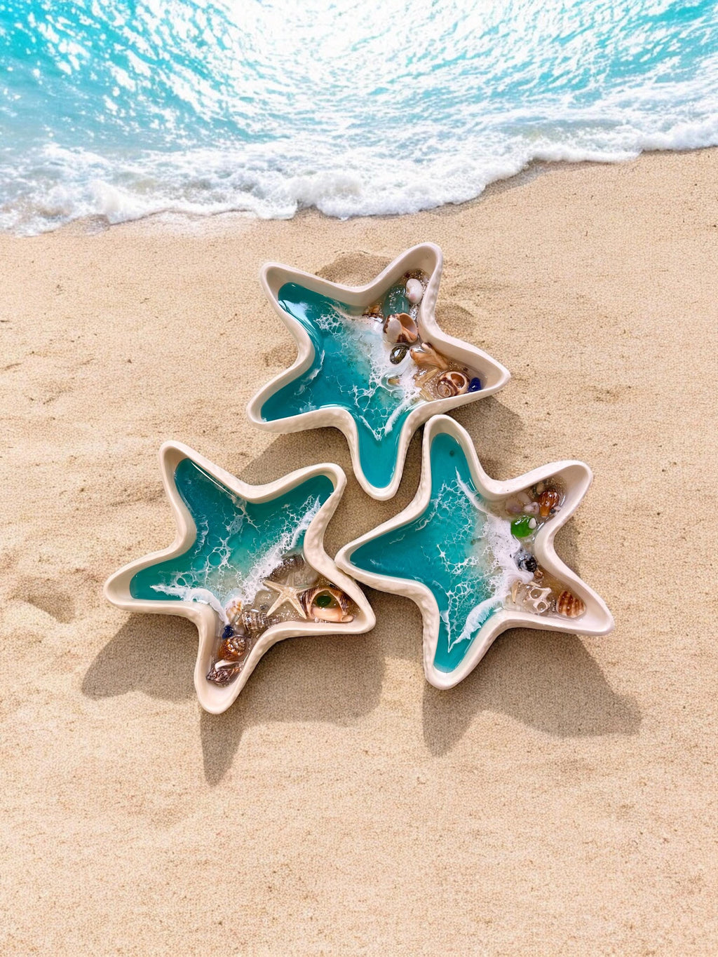 Ocean Resin Starfish Dish – Beach Decor with Real Shells & Sand