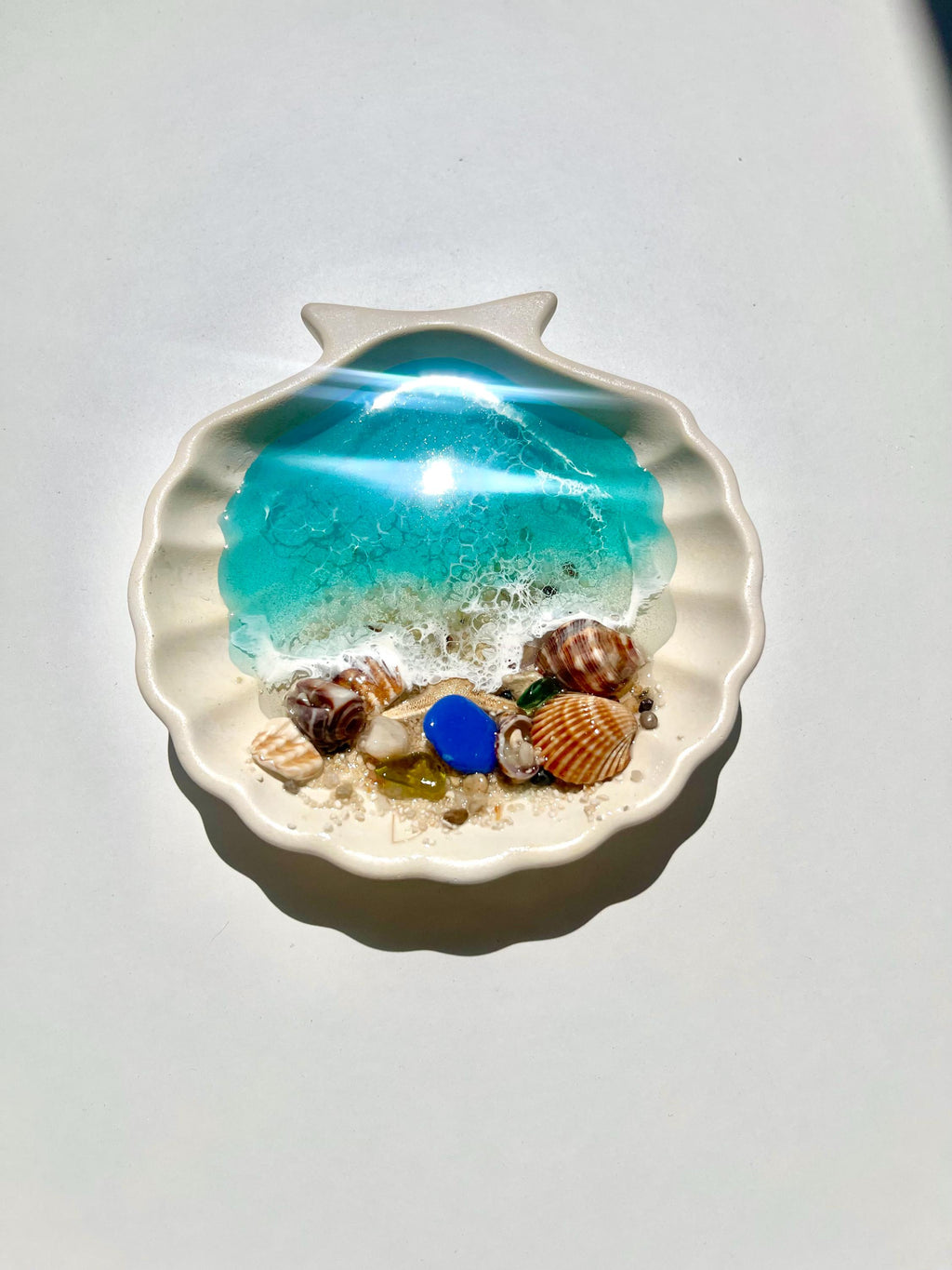Handmade Resin Ocean Ring Dish | Beach Jewelry Holder | Seashell Trinket Dish | 10 cm / 4 inch