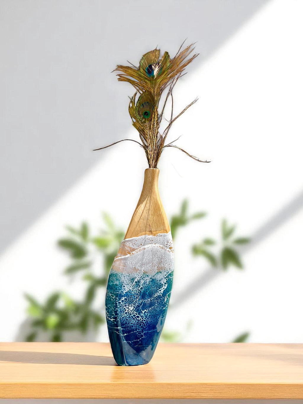 Wooden Vase with Resin Ocean Wave – Handmade Coastal Home Decor