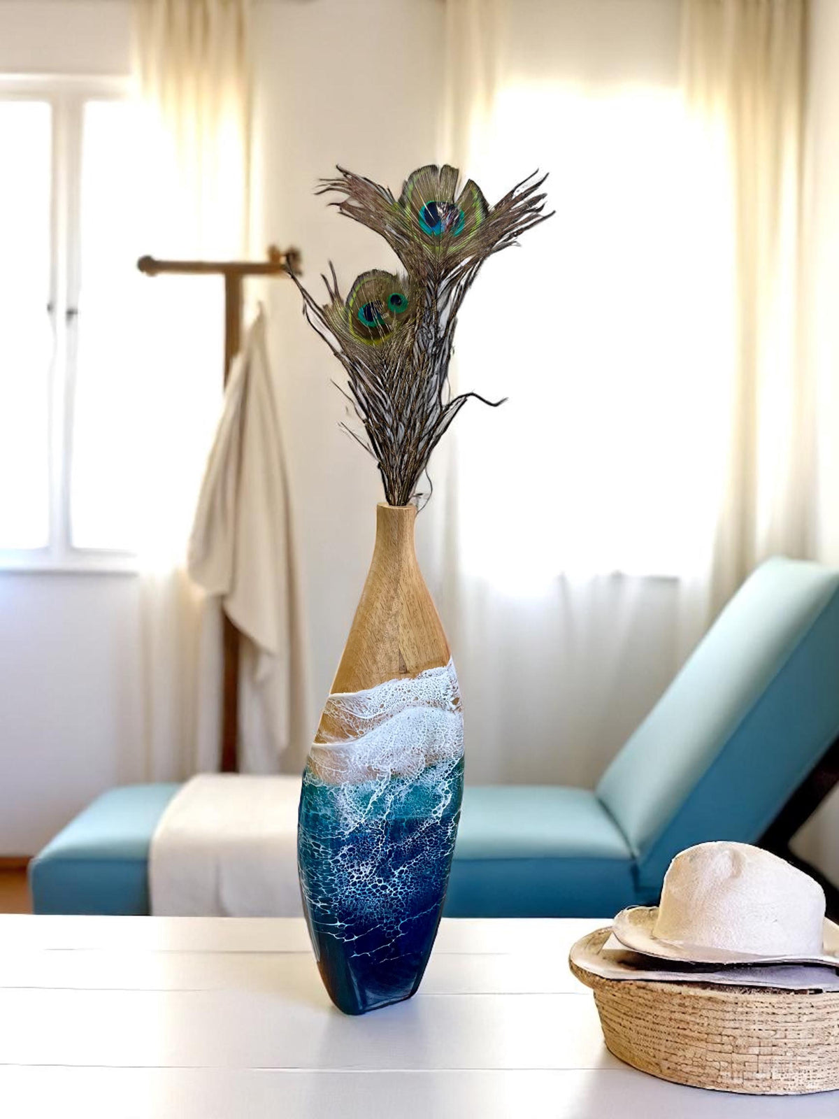 Wooden Vase with Resin Ocean Wave – Handmade Coastal Home Decor
