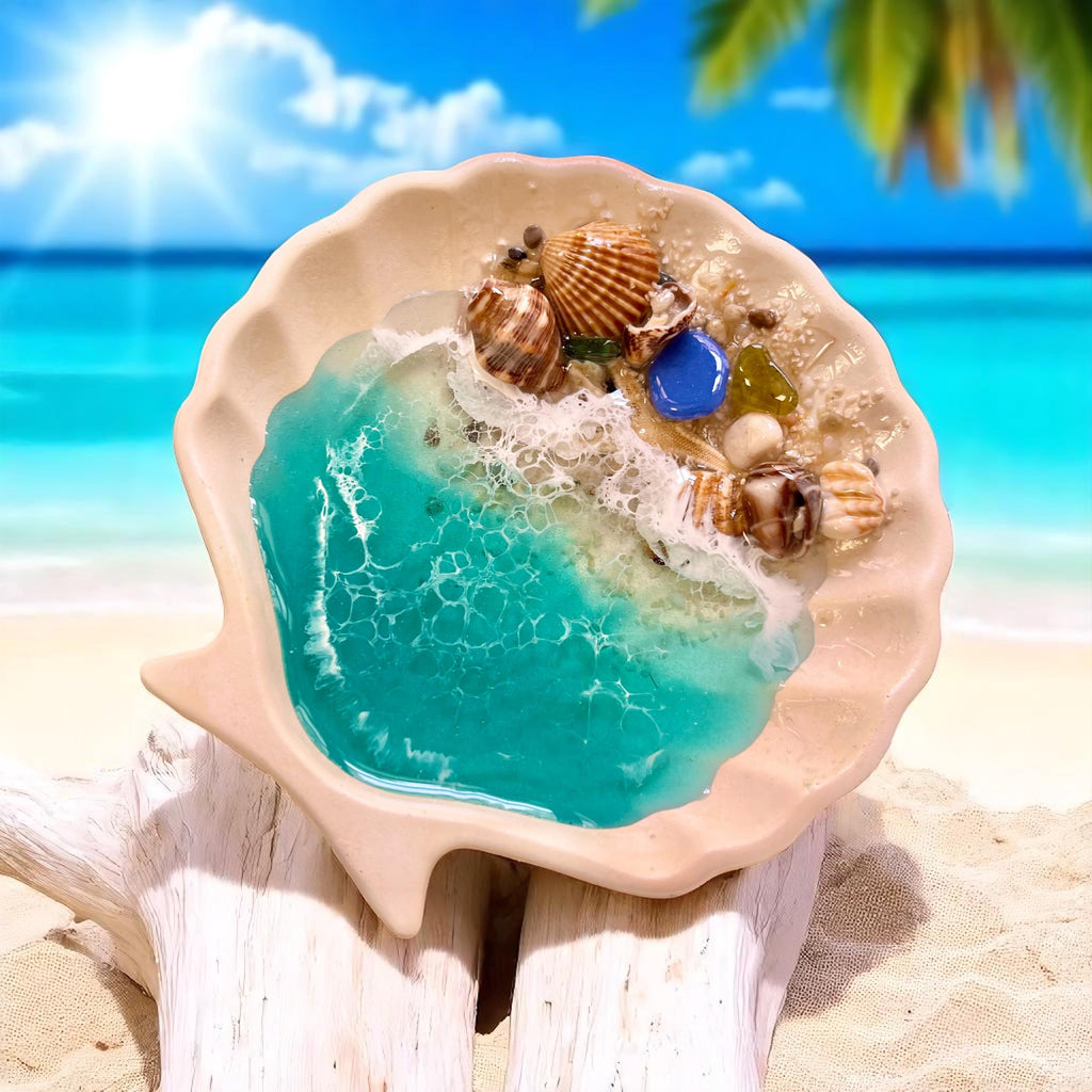 Handmade Resin Ocean Ring Dish | Beach Jewelry Holder | Seashell Trinket Dish | 10 cm / 4 inch