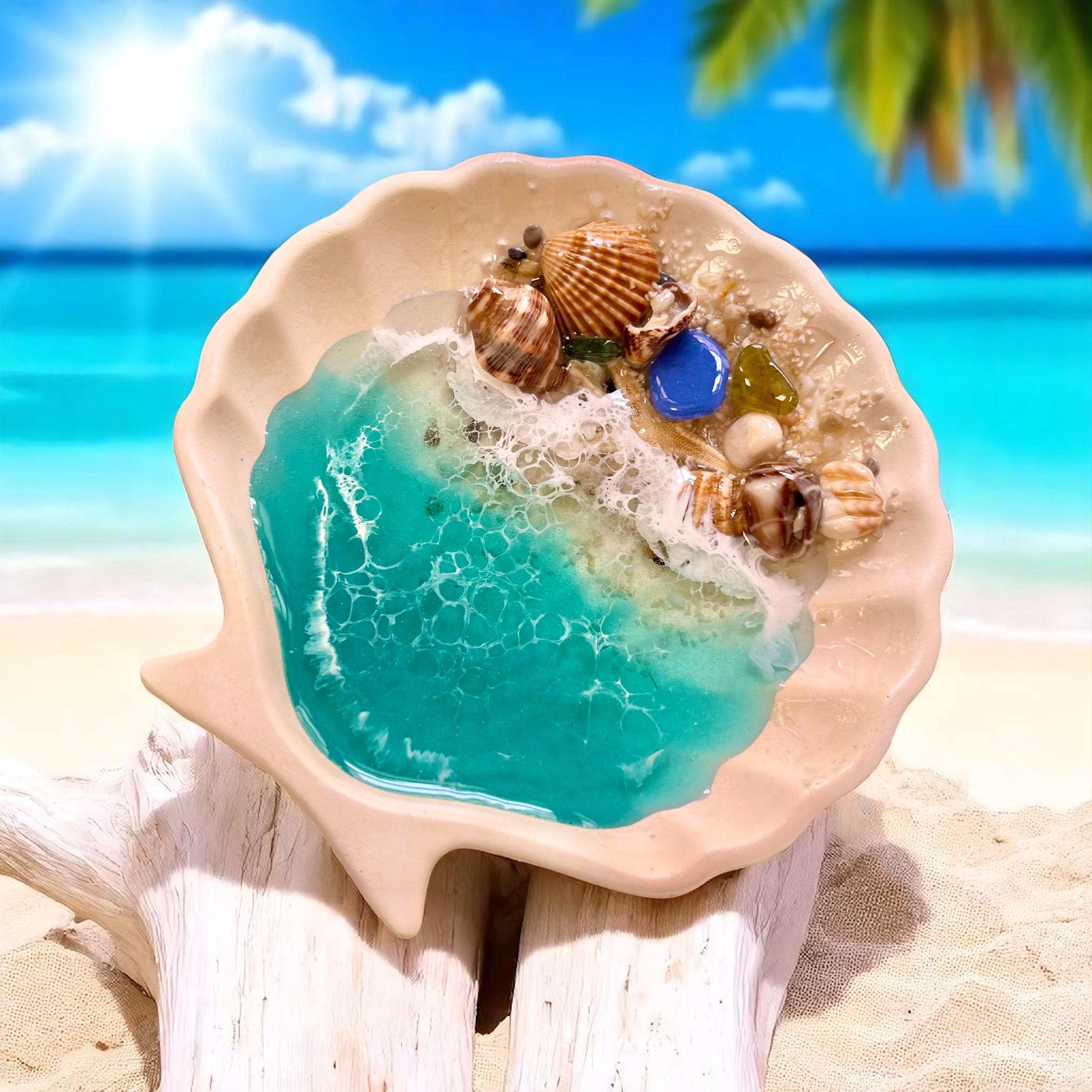 Handmade Resin Ocean Ring Dish | Beach Jewelry Holder | Seashell Trinket Dish | 10 cm / 4 inch
