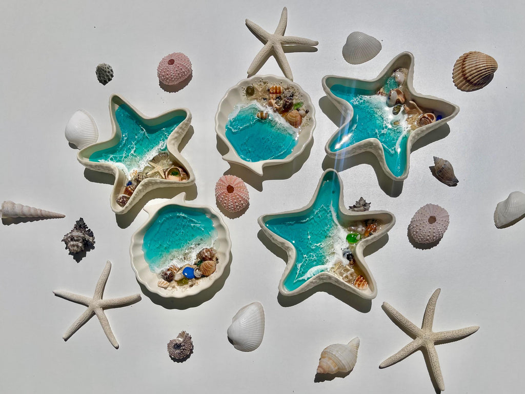 Handmade Resin Ocean Ring Dish | Beach Jewelry Holder | Seashell Trinket Dish | 10 cm / 4 inch