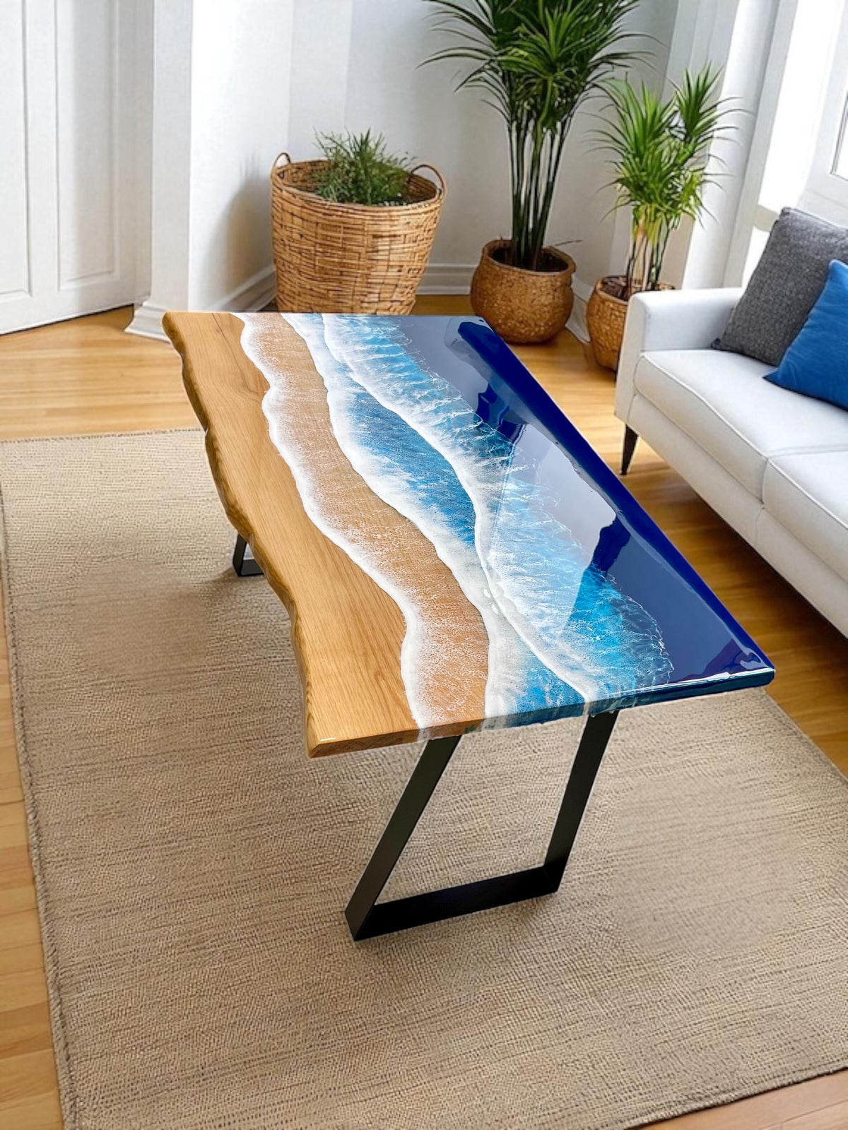 Luxury Ocean Resin Coffee Table | Handmade Solid Pine Coastal Table | Modern Beach House Furniture | Resin Art Coffee Table | 60cm & 80cm