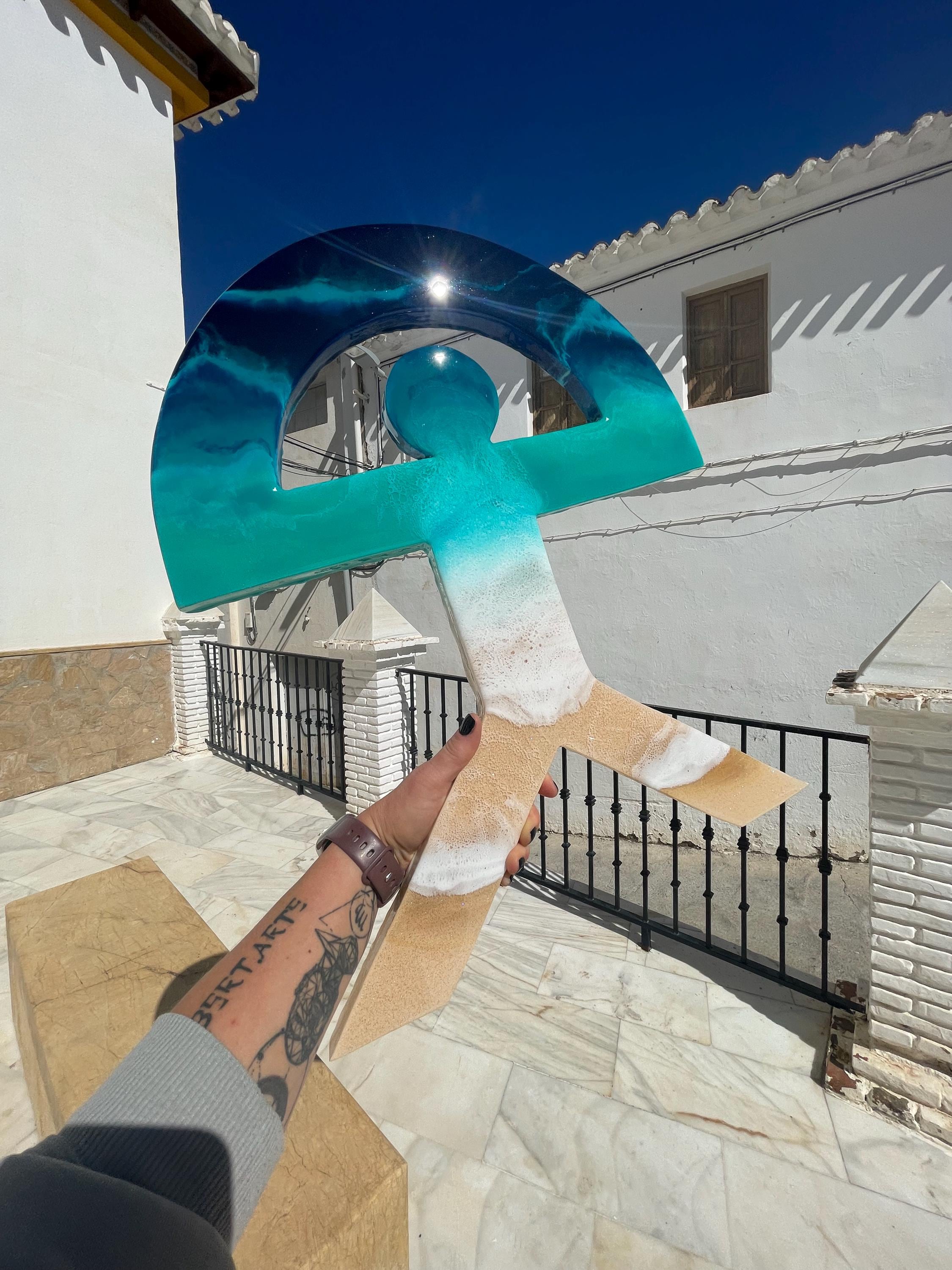 Indalo Man Wall Art 50cm | Handmade Resin Ocean Sculpture | Spanish Good Luck Symbol | Coastal Home Decor | Protection Charm | Almería Art