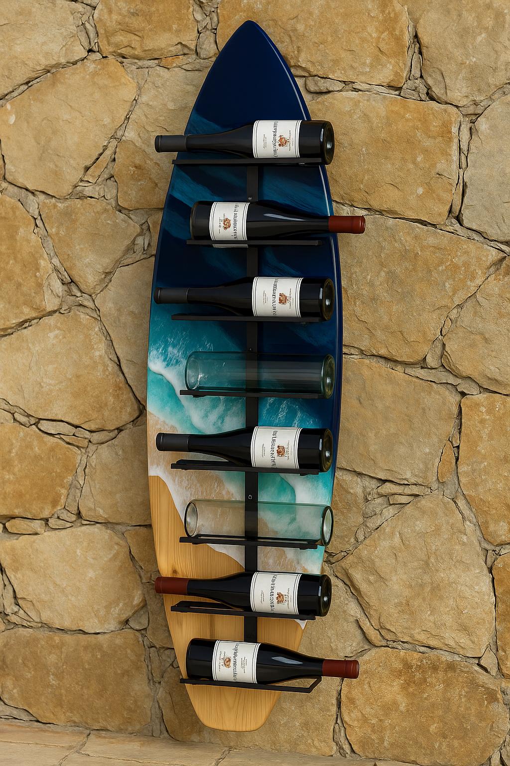 Handmade Surfboard Wine Rack – Coastal Resin Wave Art, Beach Decor