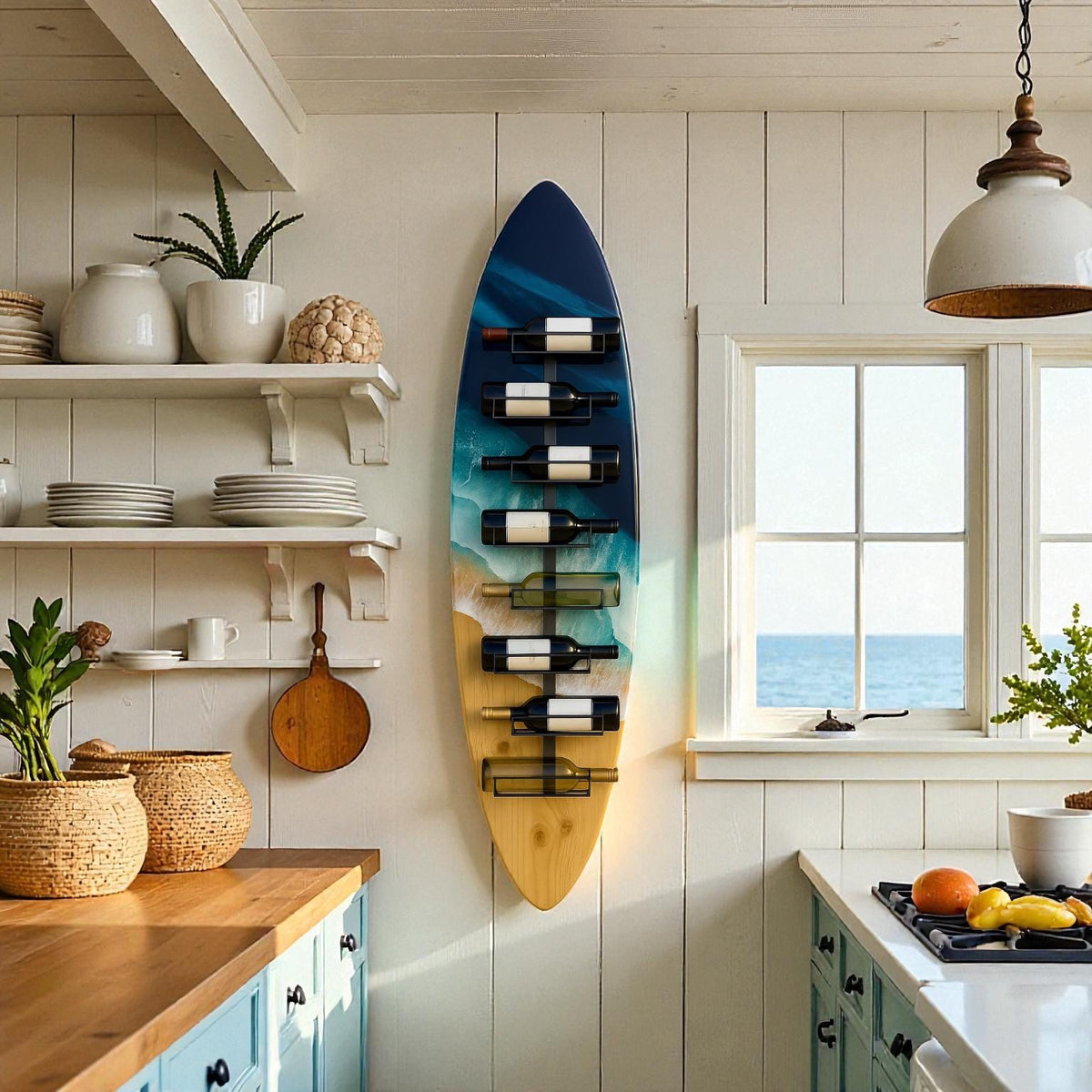 Handmade Surfboard Wine Rack – Coastal Resin Wave Art, Beach Decor