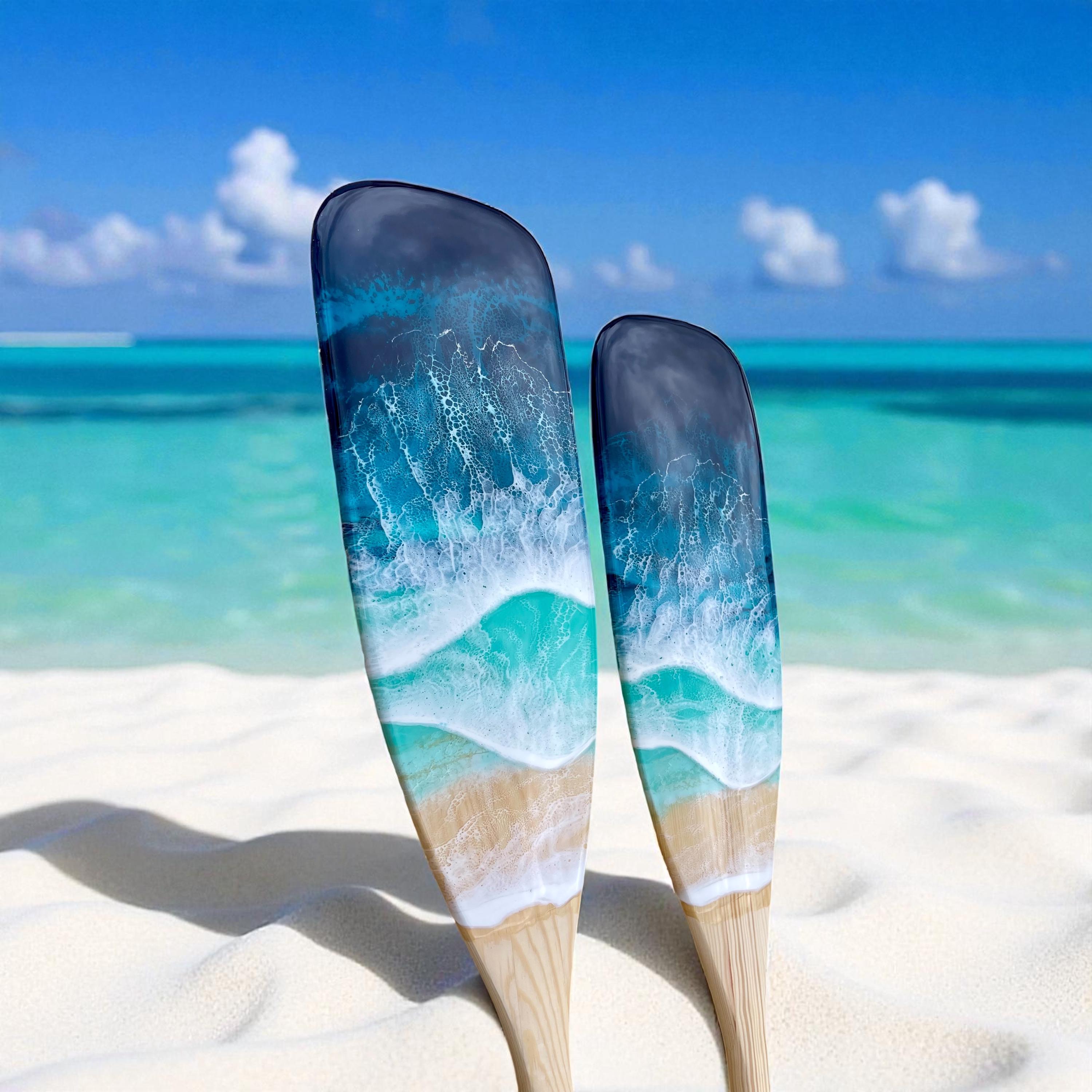 Personalised Resin Ocean Paddle 120cm Wall Art | Engraved Wooden Oar with Ocean Waves | Custom Beach House Decor | Coastal Gift
