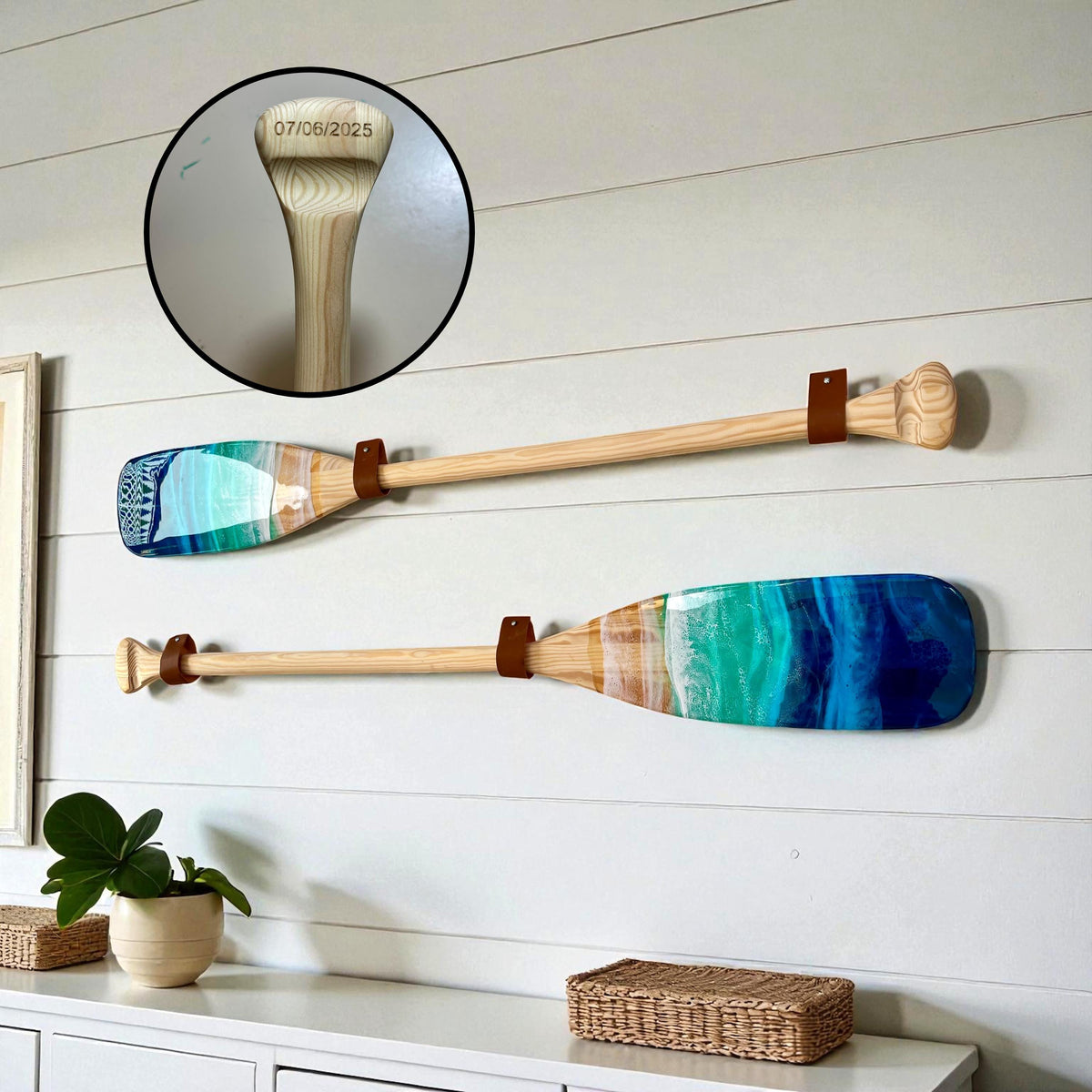 Personalised 90 cm Resin Ocean Paddle Wall Art | Custom Engraved Wooden Oar | Large Coastal Wall Decor | Handmade Beach House Gift