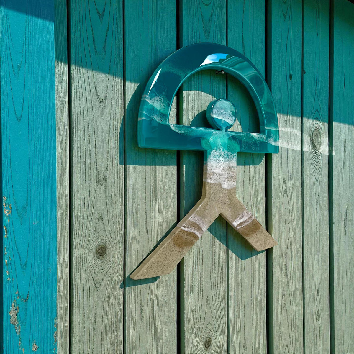 Lagoon Indalo Man Resin Wall Art – Turquoise Coastal Good Luck Symbol