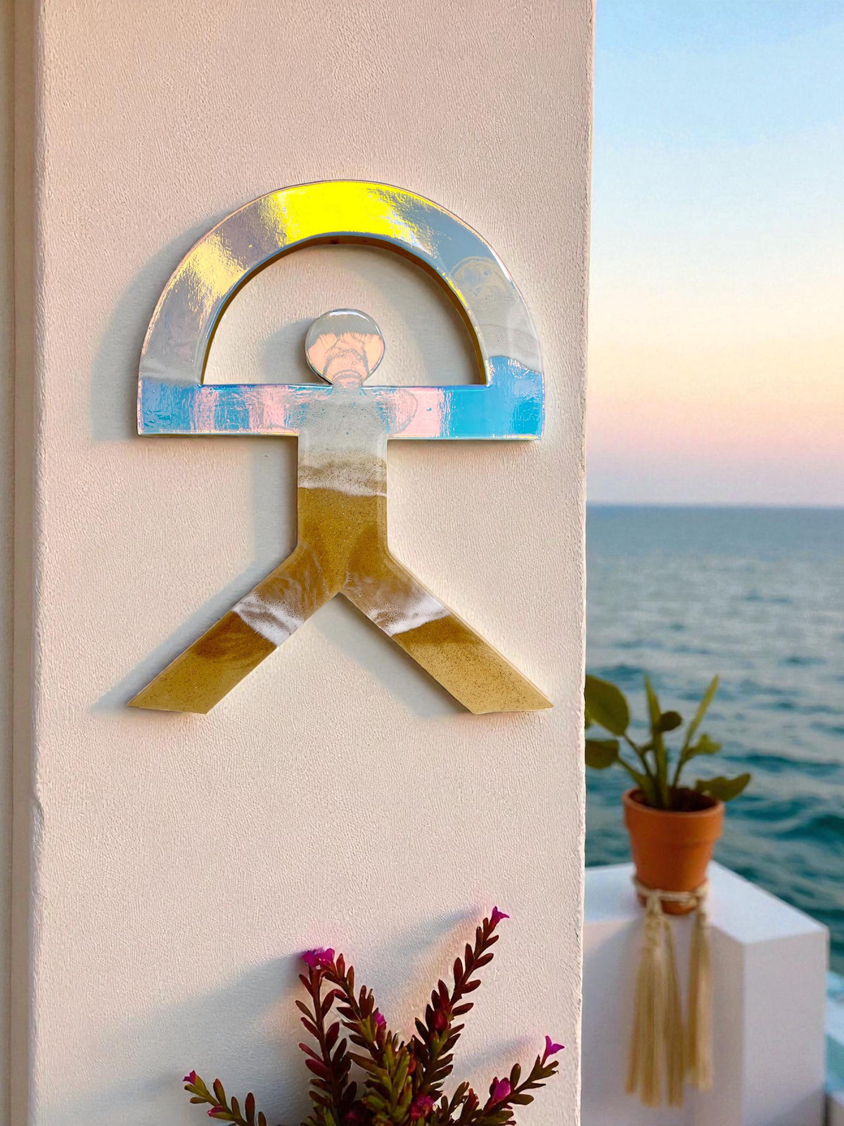 Large Iridescent Indalo Wall Art 52 cm – Handmade Resin Good Luck Symbol | Spanish House Protection Charm | Coastal Boho Decor