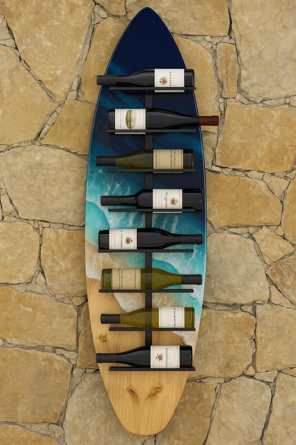 Handmade Surfboard Wine Rack – Coastal Resin Wave Art, Beach Decor