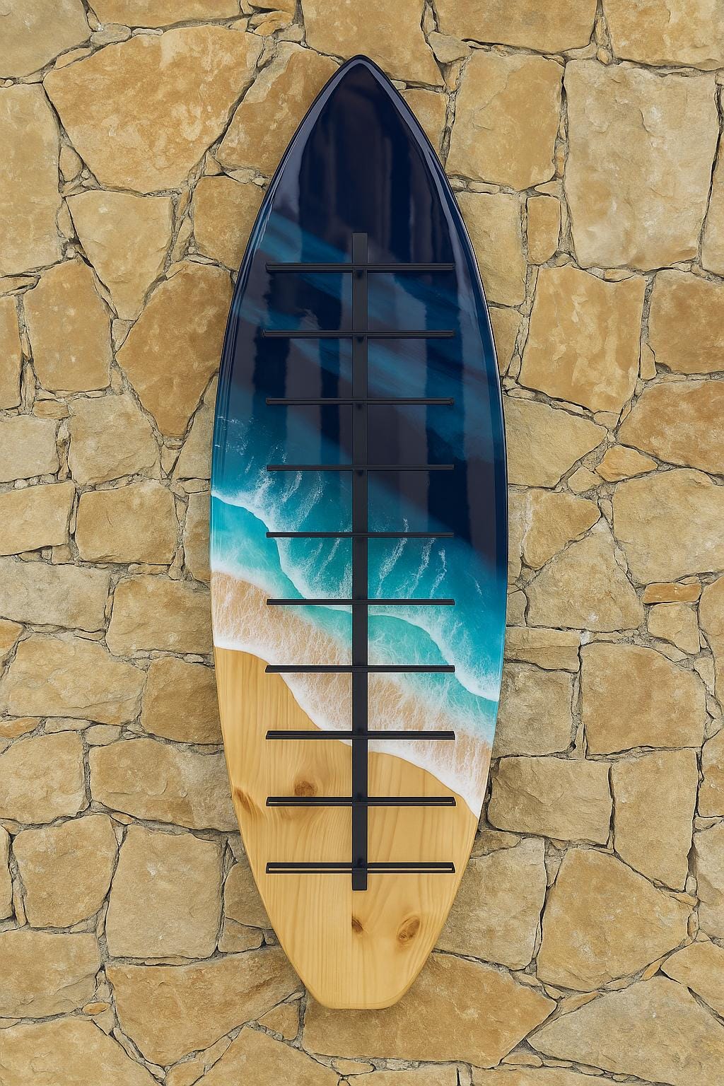 Handmade Surfboard Wine Rack – Coastal Resin Wave Art, Beach Decor